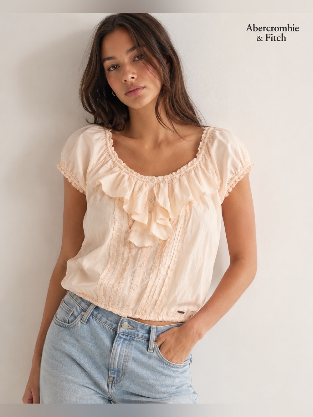 NWOT Abercrombie and Fitch SILK Light Pink Ruffled Blouse Size SMALL*